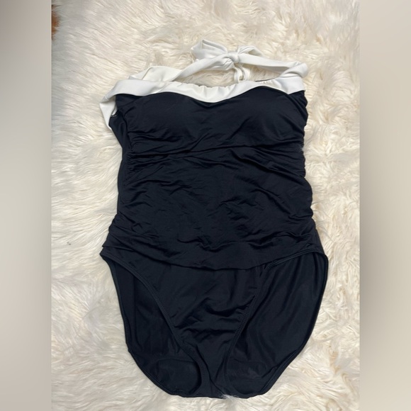 Ralph Lauren Halter Style One Piece Swimsuit  black And White Size 12 - Picture 1 of 4